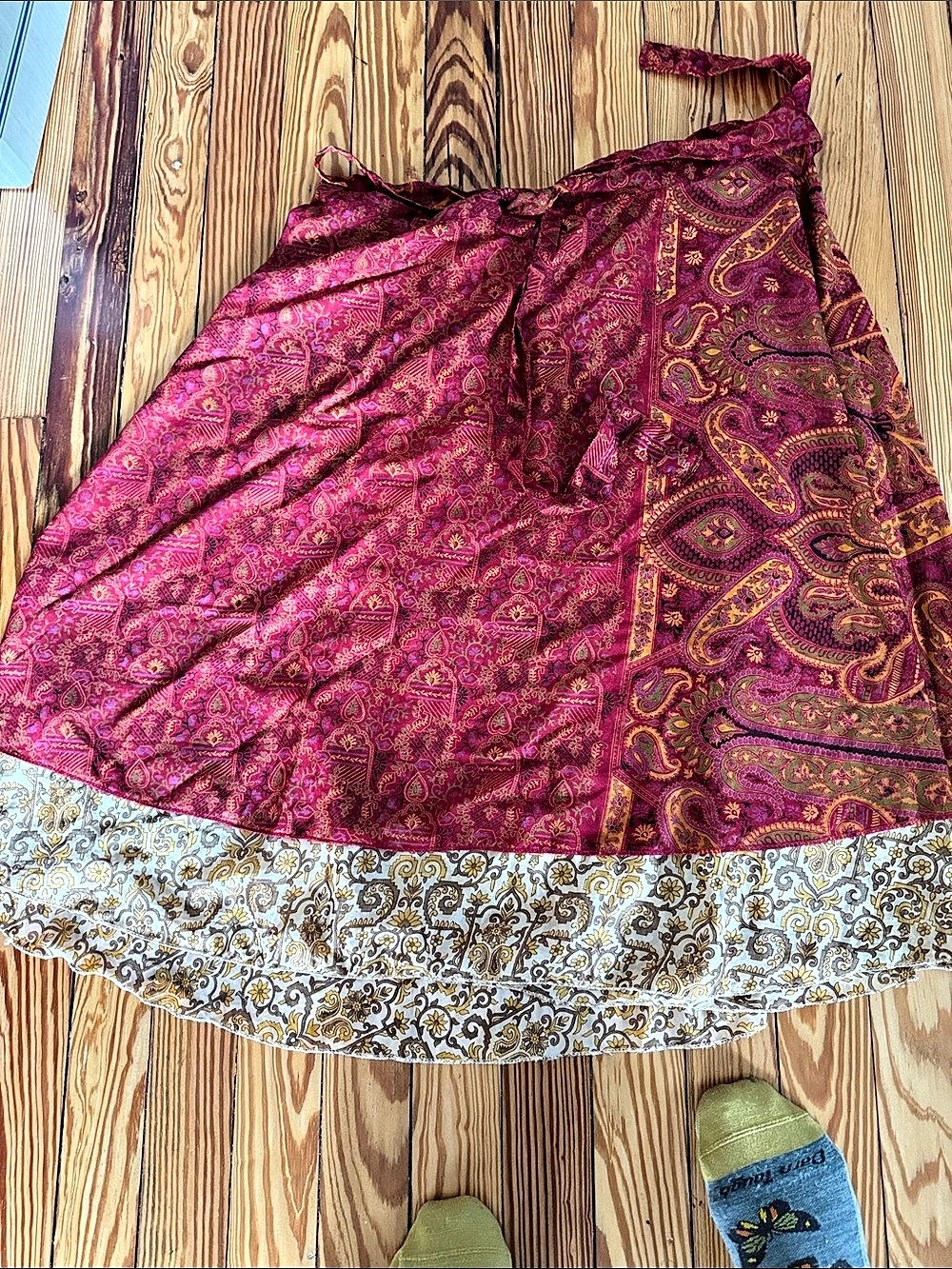Paisley Silk-Cotton wrap around Skirt in red & gold
